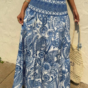 Women's Amazon new vacation casual bohemian style printed half skirt long skirt
